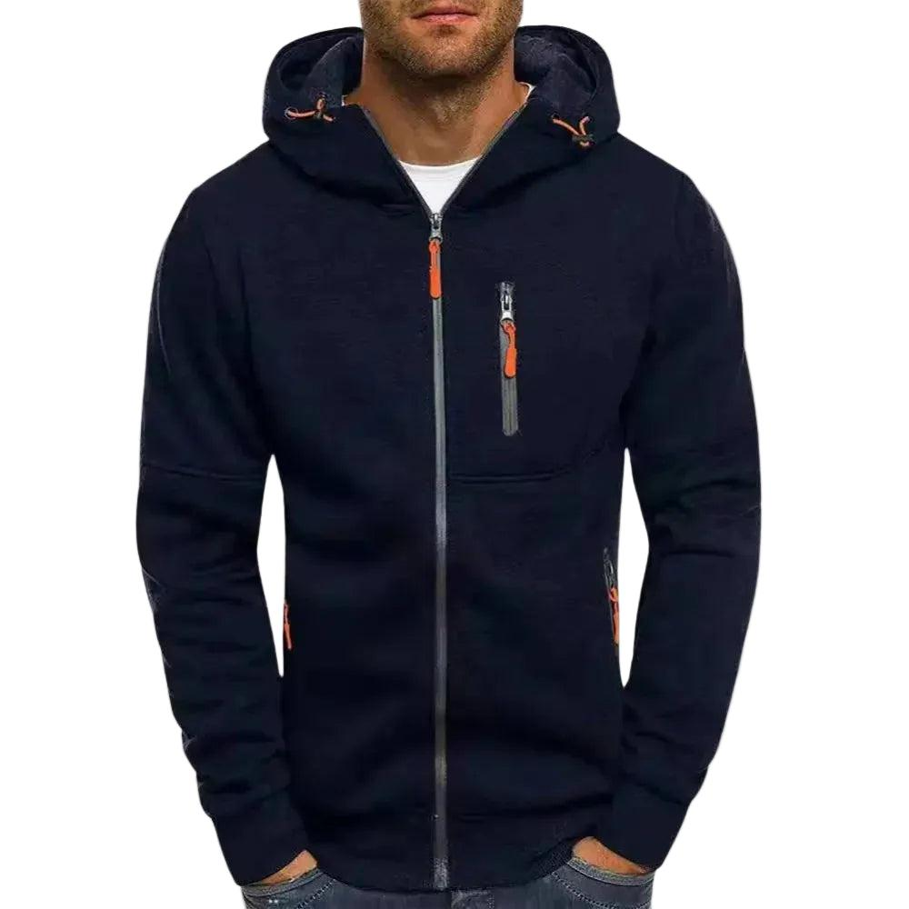 Full-Zip Hooded Jacket with Front Pockets-Jackets and Blazers for Men-Calyray