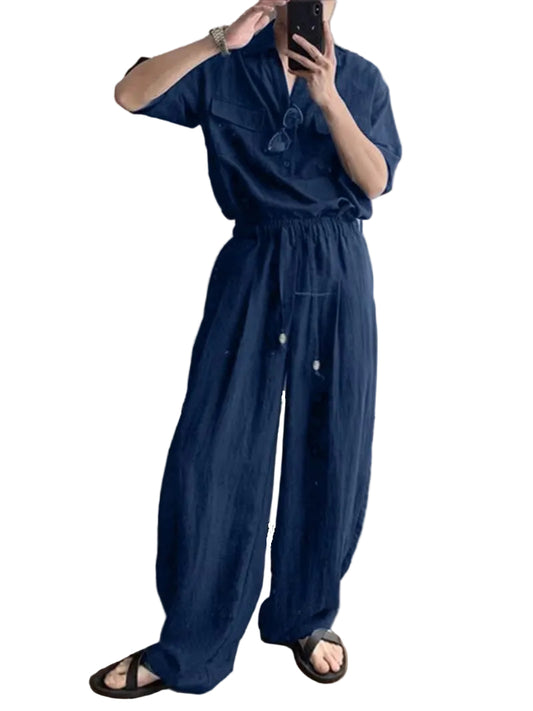 Men's Short-Sleeve Top and Wide-Leg Pants Set