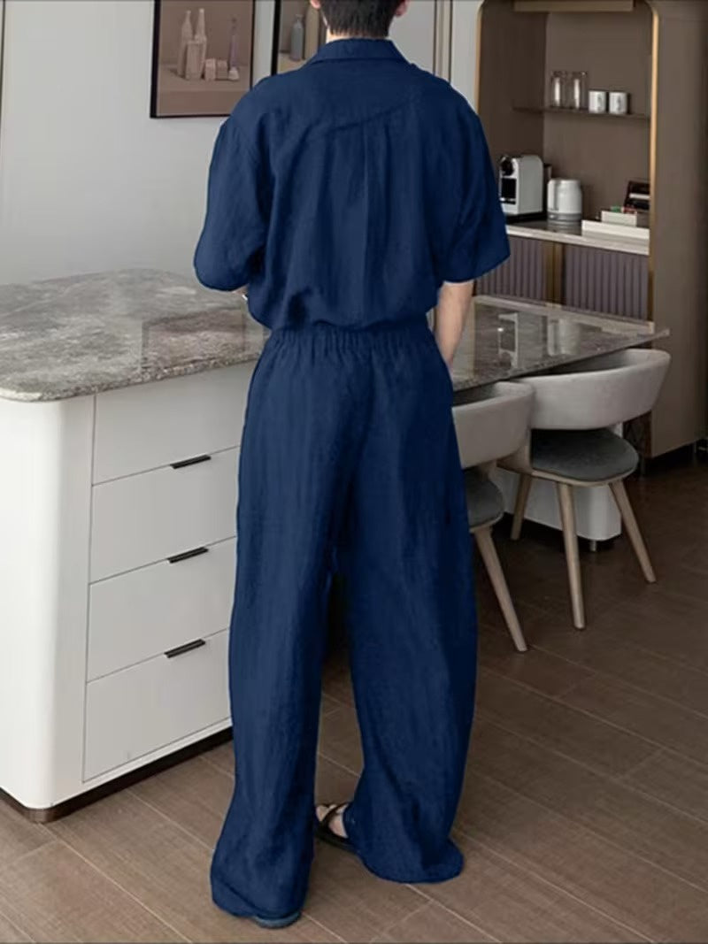 Men's Short-Sleeve Top and Wide-Leg Pants Set
