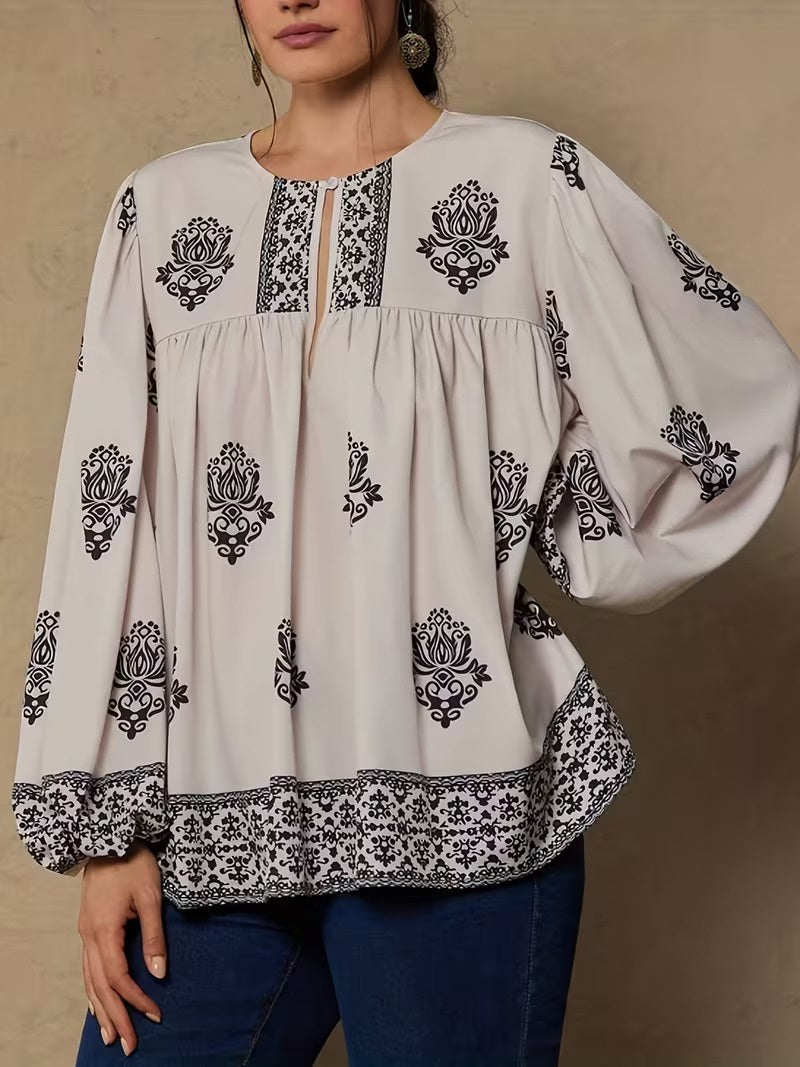 Women's Printed Long-Sleeve Blouse