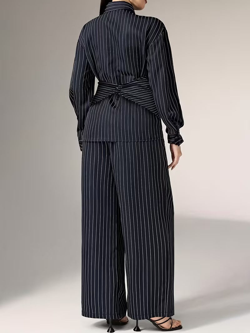 Women's Striped Top and Wide-Leg Pants Set