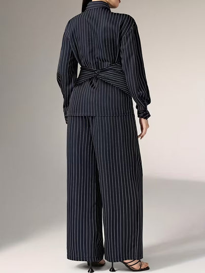 Women's Striped Top and Wide-Leg Pants Set