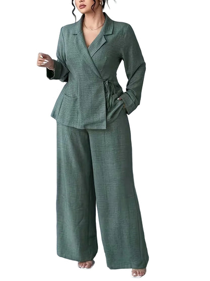Women's Wrap-Top and Wide-Leg Pants Set