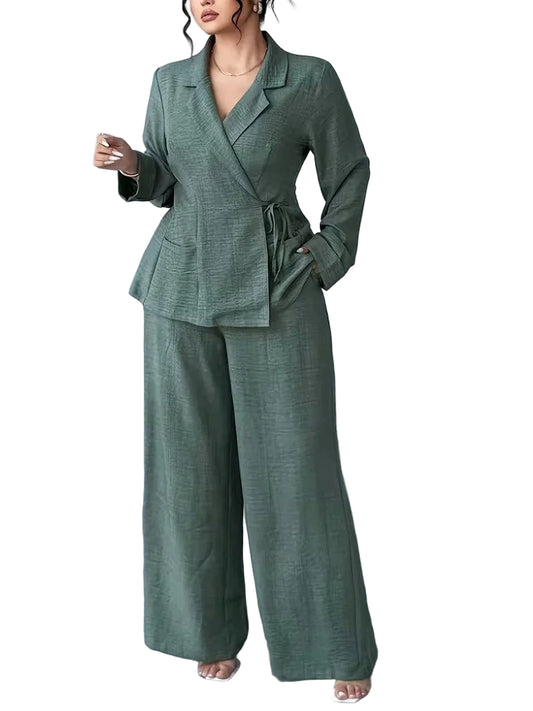 Women's Wrap-Top and Wide-Leg Pants Set