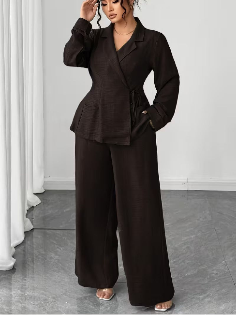Women's Wrap-Top and Wide-Leg Pants Set