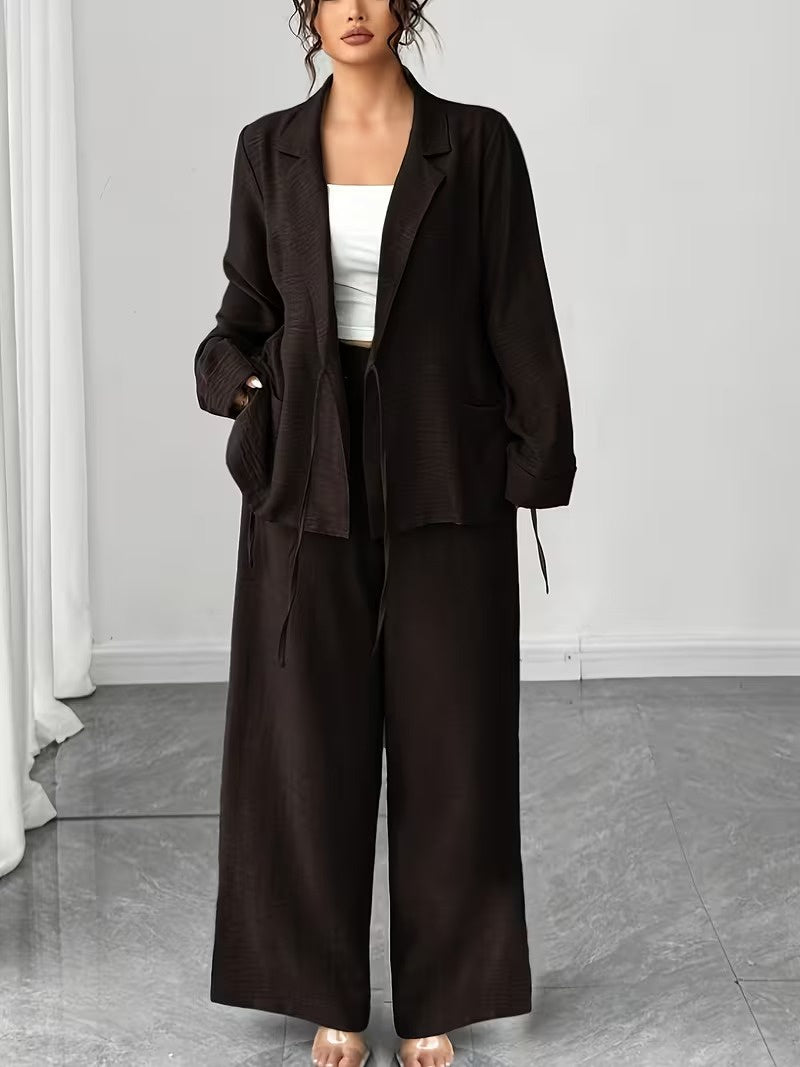 Women's Wrap-Top and Wide-Leg Pants Set