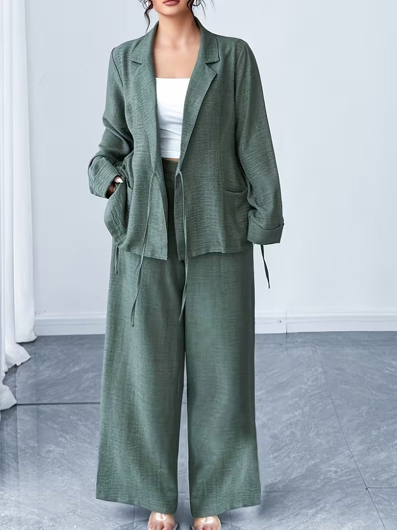 Women's Wrap-Top and Wide-Leg Pants Set